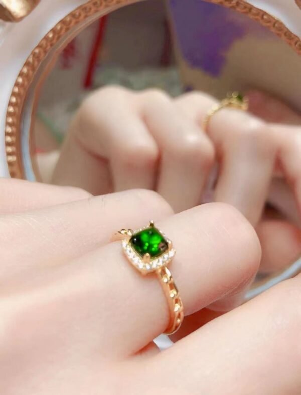 Diopside 925 silver electroplated gold adjustable ring - Image 3