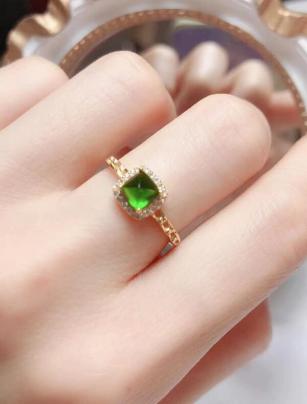 Diopside 925 silver electroplated gold adjustable ring - Image 4