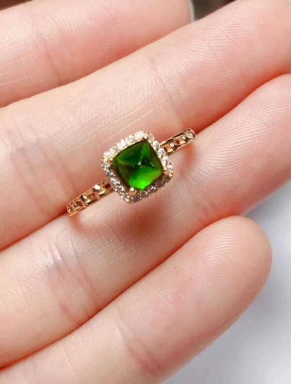 Diopside 925 silver electroplated gold adjustable ring - Image 2