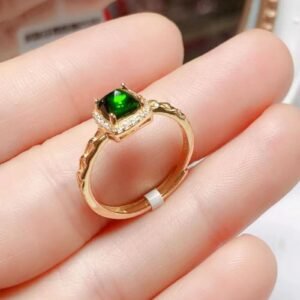 Diopside 925 silver electroplated gold adjustable ring