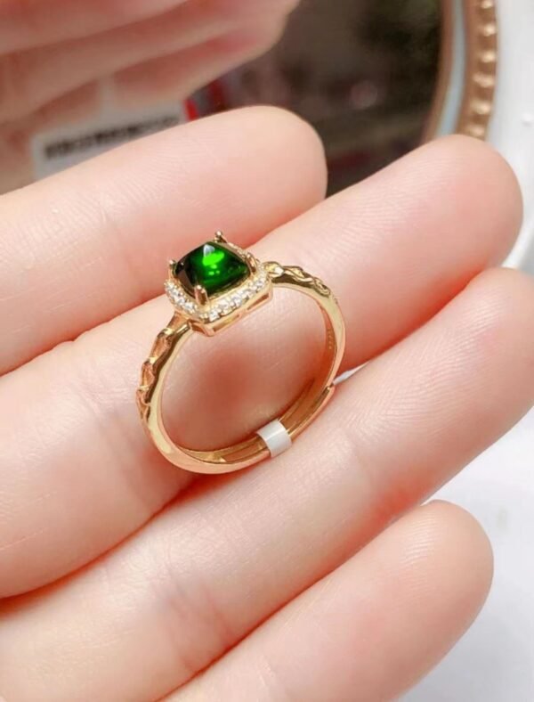 Diopside 925 silver electroplated gold adjustable ring